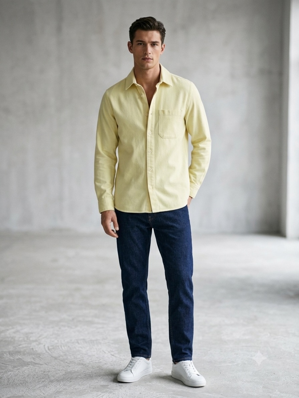 Zara Pale Yellow Men's Long-Sleeve Button Shirt